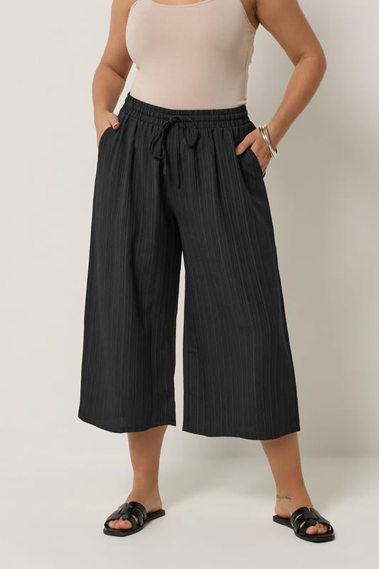  YOURS Curve Black Textured Crop Trousers