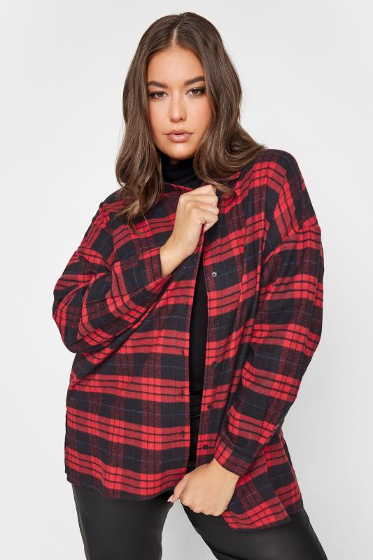 YOURS Curve Red Check Brushed Oversized Boyfriend Shirt 3