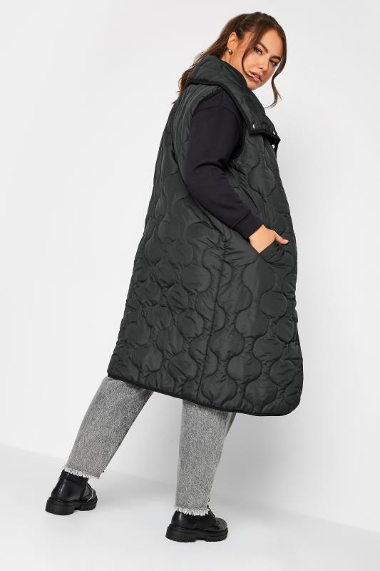 YOURS Plus Size Black Funnel Neck Quilted Longline Gilet | Yours Clothing 4