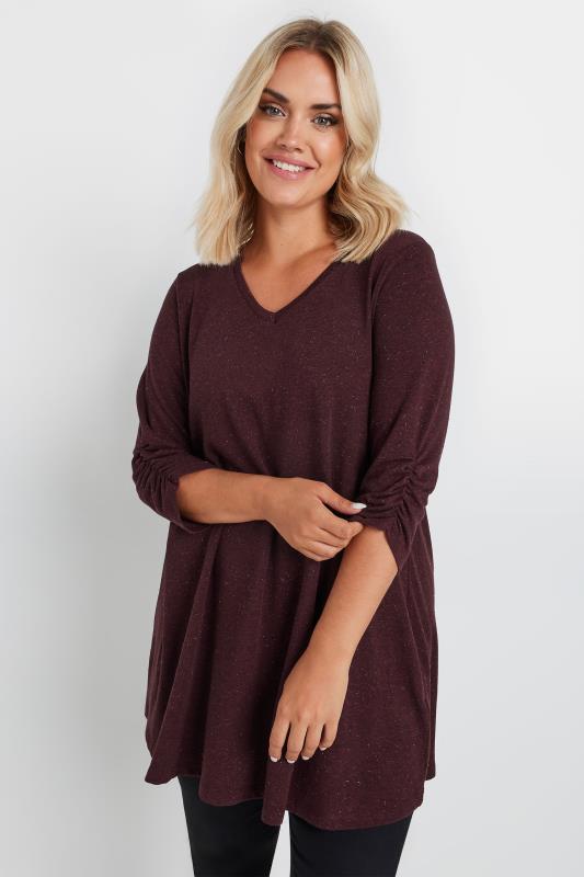 YOURS Plus Size Burgundy Red Metallic Top | Yours Clothing 1