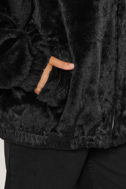 YOURS Plus Size Black Faux Fur Hooded Jacket | Yours Clothing 6