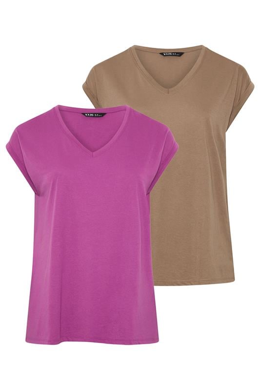  YOURSET 2 PACK Curve Purple & Natural Brown Core T-Shirts