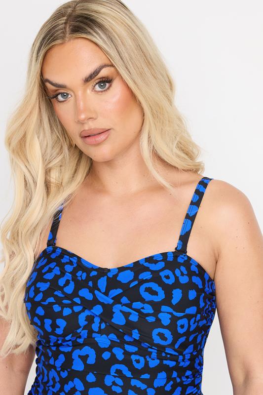 YOURS Plus Size Blue Leopard Print Premium Bandeau Swimsuit | Yours Clothing 7