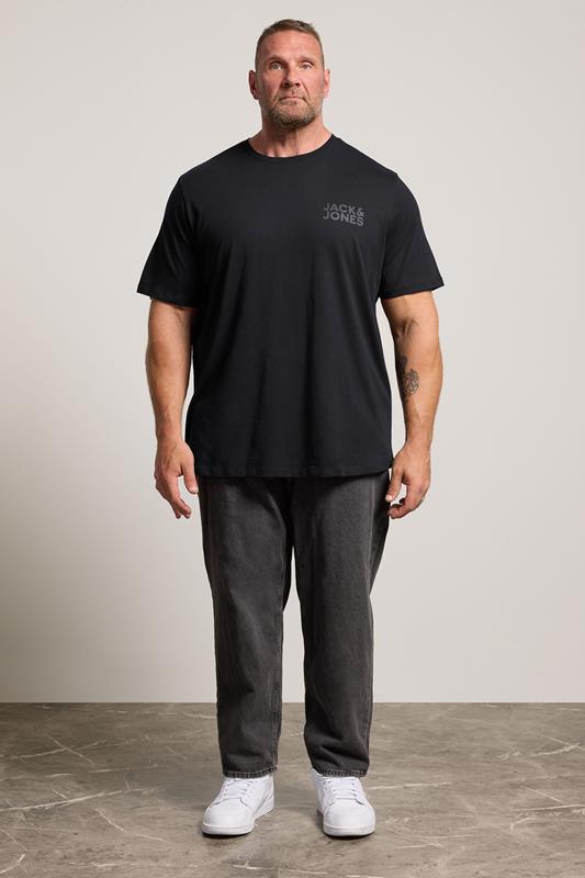 JACK & JONES Big & Tall Black Print Short Sleeve T-Shirt | BadRhino 1