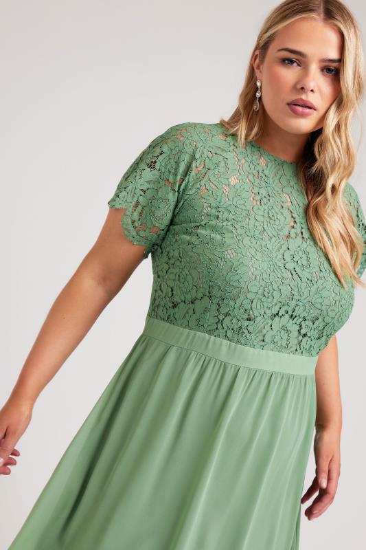 YOURS LONDON Plus Size Green Lace Sweetheart Midi Dress | Yours Clothing 2