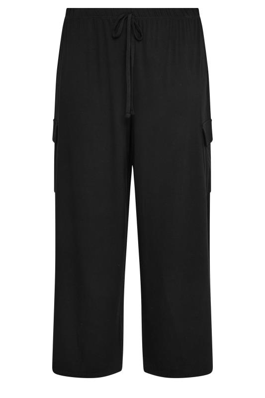 YOURS Plus Size Black Jersey Wide Leg Cargo Trousers | Yours Clothing 5