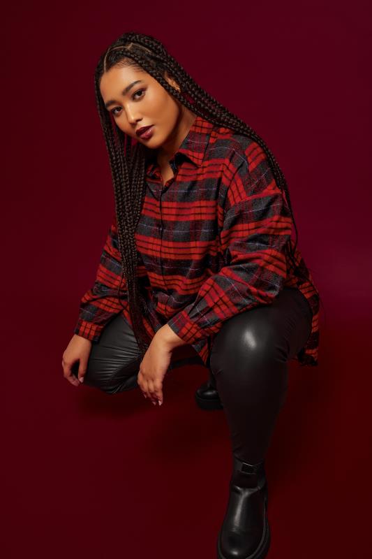 YOURS Curve Red Check Brushed Oversized Boyfriend Shirt 2