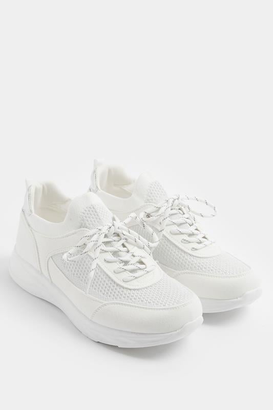 White Knitted Trainers In Extra Wide EEE Fit | Yours Clothing 1