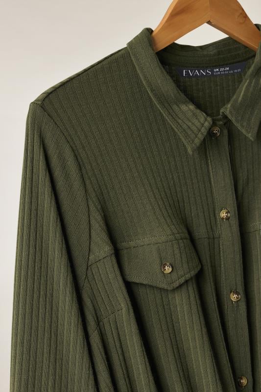 EVANS Plus Size Khaki Green Ribbed Utility Dress | Yours Clothing 6