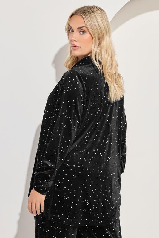 YOURS Plus Size Black Star Print Velour Shirt | Yours Clothing 4