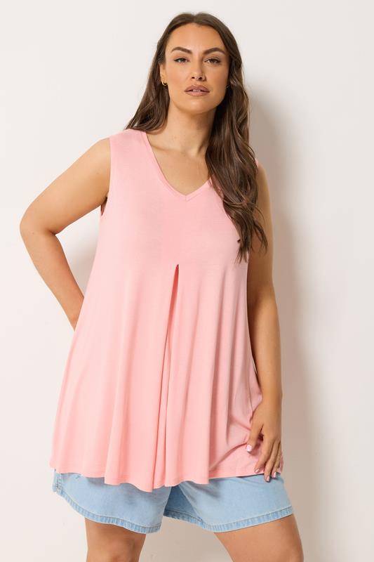  YOURS Curve Light Pink Pleated Front Vest Top
