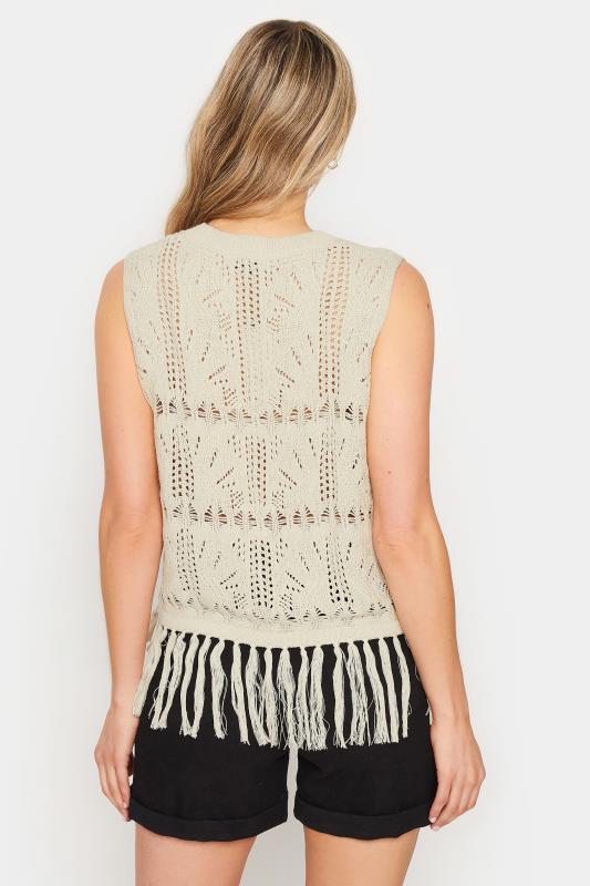 LTS Tall Women's Beige Brown Crochet Tassel Vest Top | Long Tall Sally 3