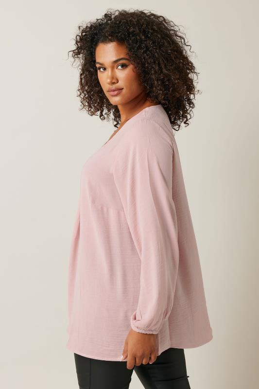 EVANS Plus Size Pink Pleat Front Long Sleeve Blouse | Evans 3