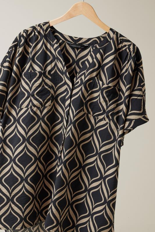 EVANS Plus Size Black Geometric Print Overhead Utility Shirt | Evans 8