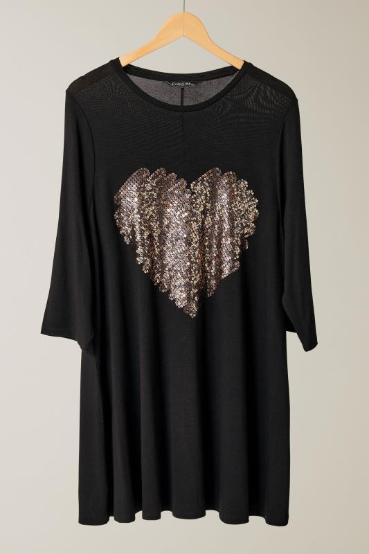 EVANS Plus Size Black Sequin Embellished Heart Top | Evans  5