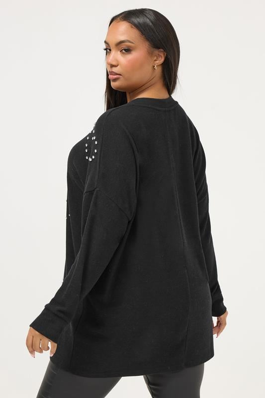 YOURS Plus Size Black Diamante Heart Jumper | Yours Clothing 2