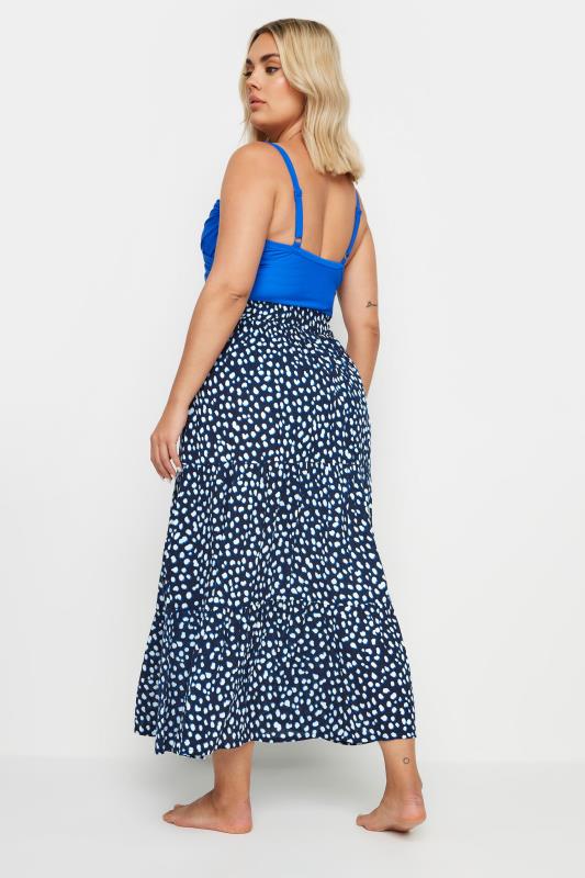 YOURS Plus Size Navy Blue Spot Print Tiered Beach Skirt  3