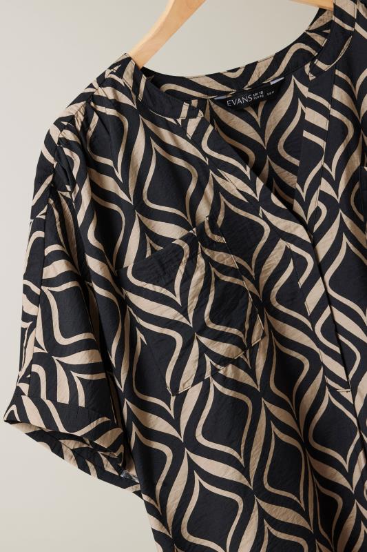 EVANS Plus Size Black Geometric Print Overhead Utility Shirt | Evans 7