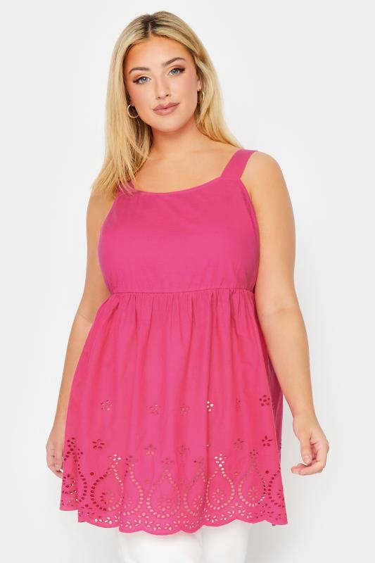 Plus Size  YOURS Curve Pink Broderie Anglaise Vest Top
