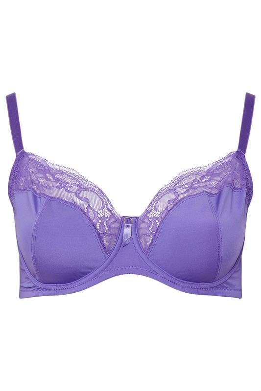 YOURS 2 PACK Plus Size Black & Purple Floral Underwired Bras | Yours Clothing 2
