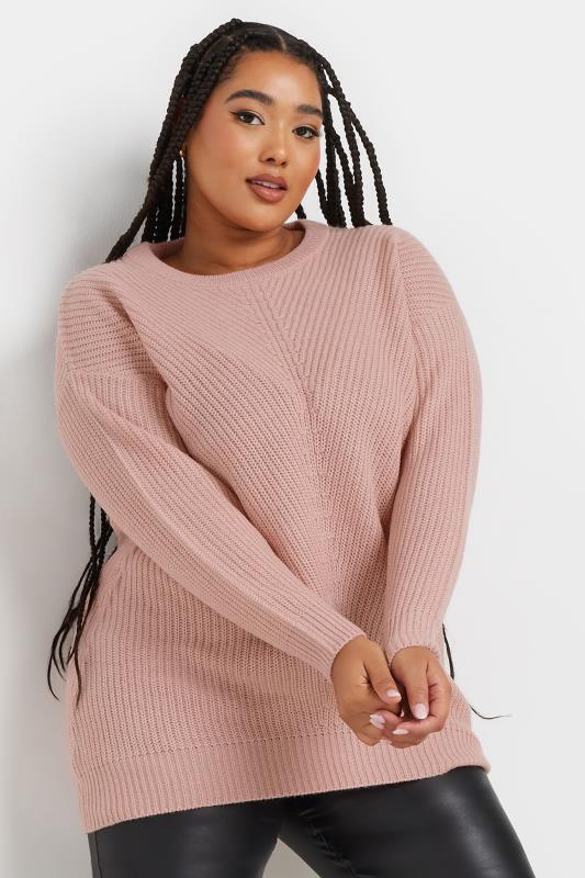 YOURS Plus Size Essential Baby Pink Knitted Jumper | Yours Clothing 1