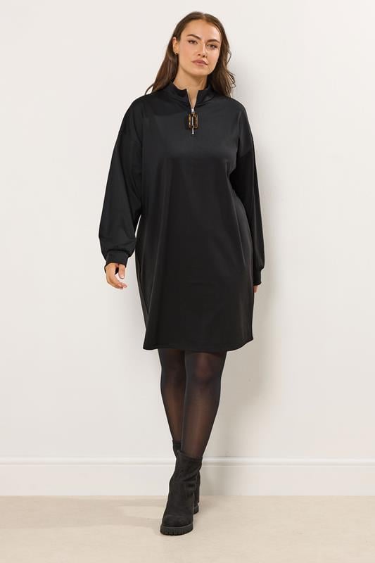  YOURS Curve Black Zip Neck Mini Jumper Dress
