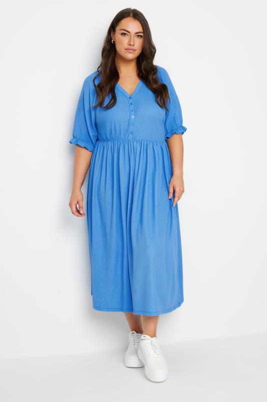 Yours Plus Size Blue Textured Midaxi Dress | Yours Clothing  1