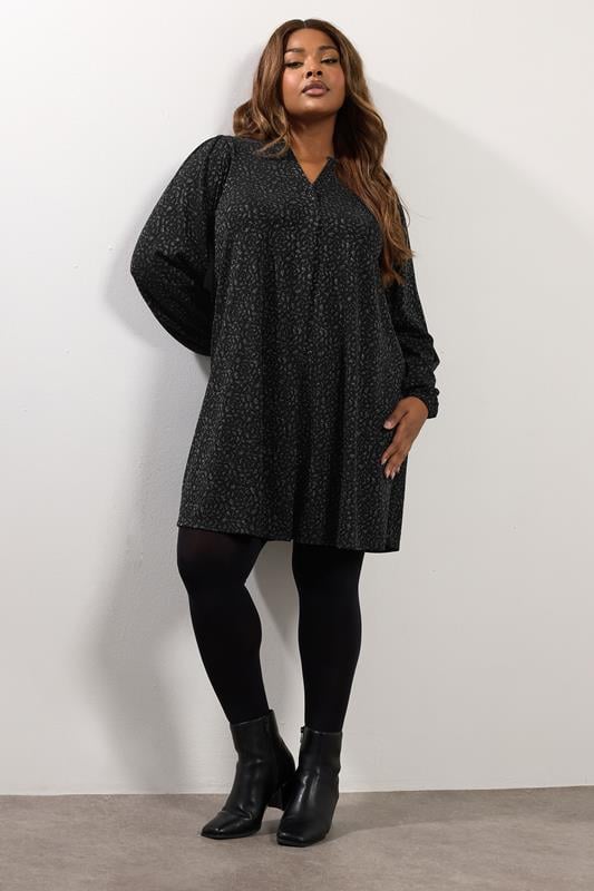 YOURS Plus Size Black Metallic Pleated Mini Dress | Yours Clothing 1