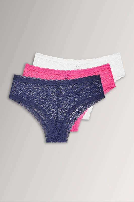  YOURSET Curve 3 PACK Navy Blue & Pink Leopard Print Brazilian Briefs