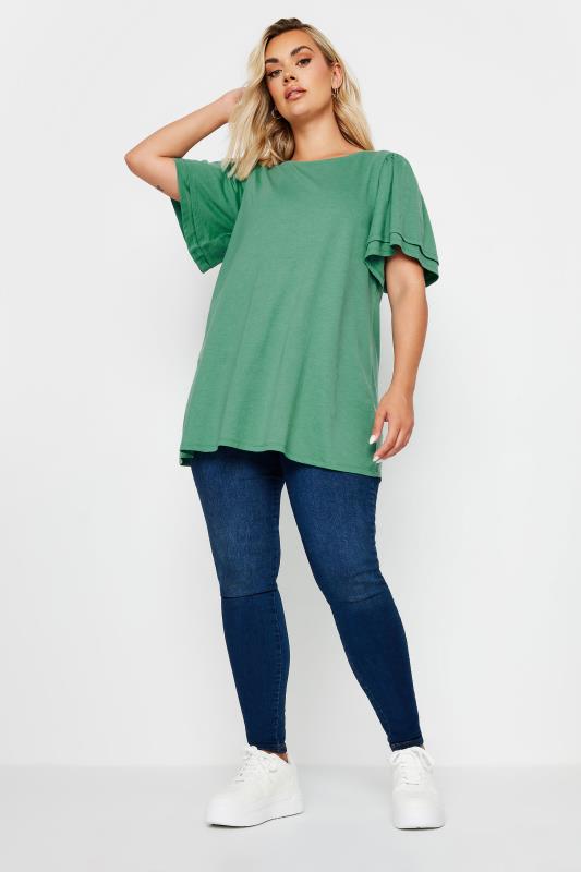 YOURS Plus Size Green Double Angel Sleeve T-Shirt | Yours Clothing  3