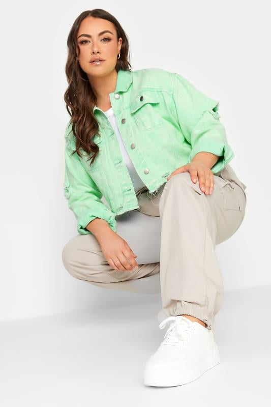 Plus Size Mint Green Cropped Distressed Denim Jacket | Yours Clothing  1