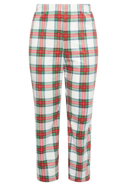 YOURS Curve Plus Size White & Red Tartan Print Fleece Pyjama Bottoms | Yours Clothing  5