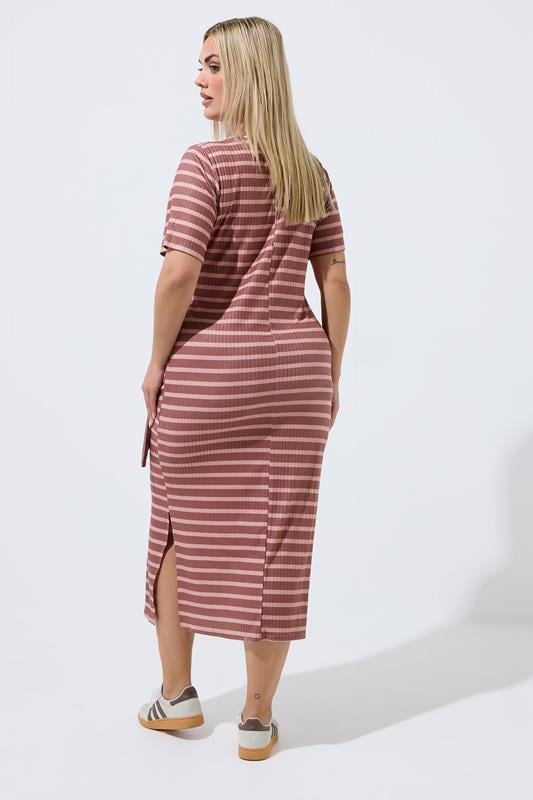 LIMITED COLLECTION Plus Size Pink Stripe Ribbed Knot Dress | Yours Clothing 2