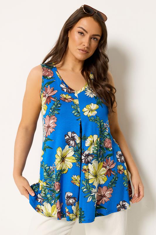  YOURS Curve Dark Blue Floral Pleat Vest Top