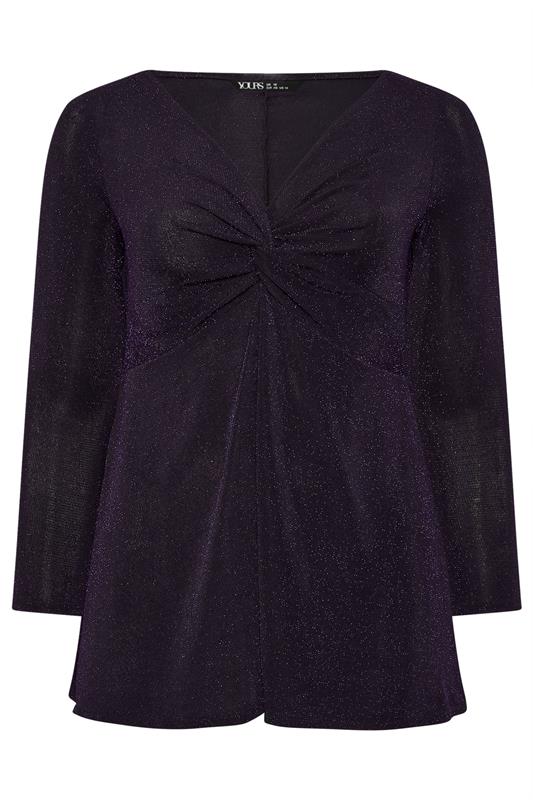 YOURS LONDON Plus Size Purple Metallic Knot Front Top | Yours Clothing 5