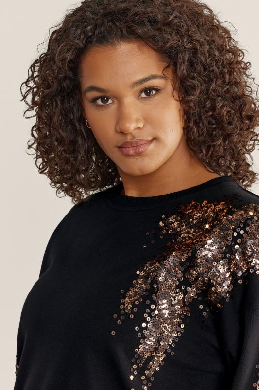 EVANS Plus Size Black & Bronze Sequin Sweatshirt | Evans 4