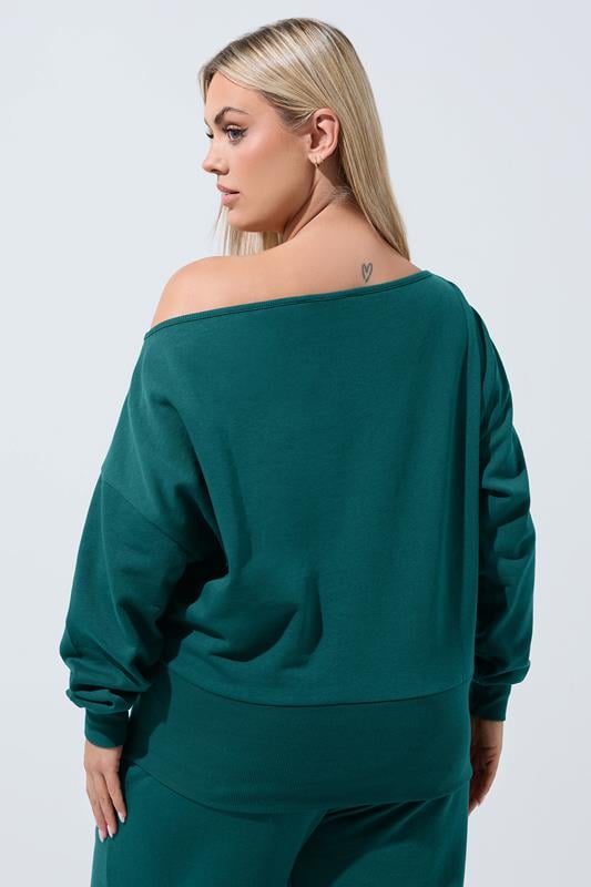 LIMITED COLLECTION Plus Size Forest Green Wide Neckline Sweatshirt | Yours Clothing 2