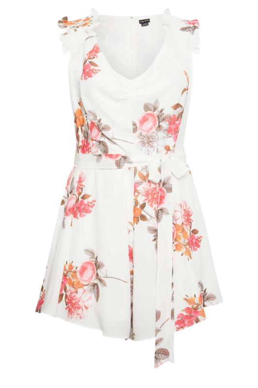 Plus Size  City Chic White & Pink Floral Playsuit