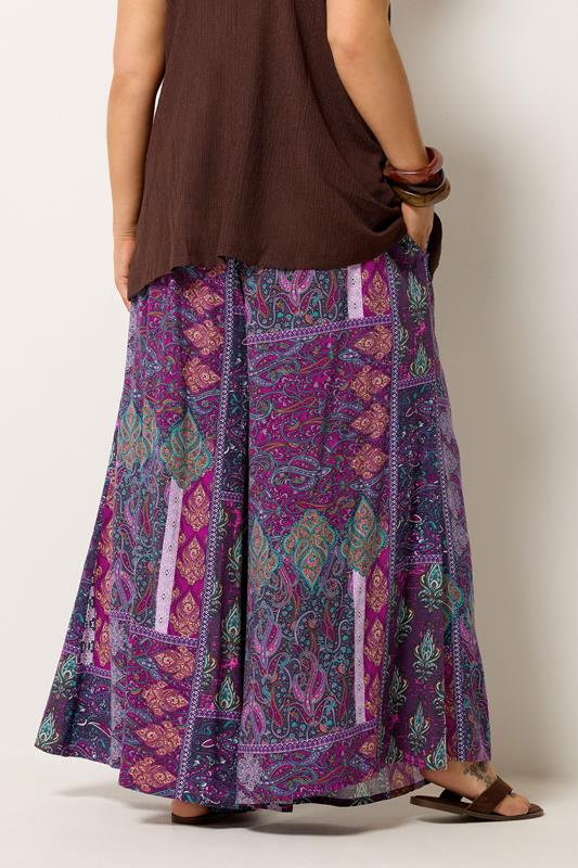 YOURS Plus Size Purple Paisley Shirred Waist Trousers | Yours Clothing 4
