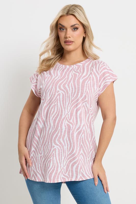  YOURS Curve Pink Zebra Print Grown-On Sleeve T-Shirt