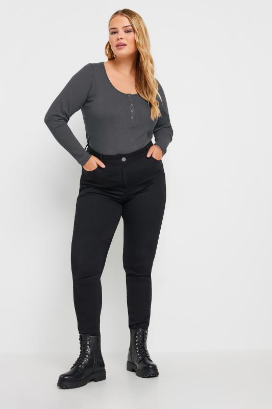 YOURS Plus Size Charcoal Grey Ribbed Popper Fastening Top | Yours Clothing 2