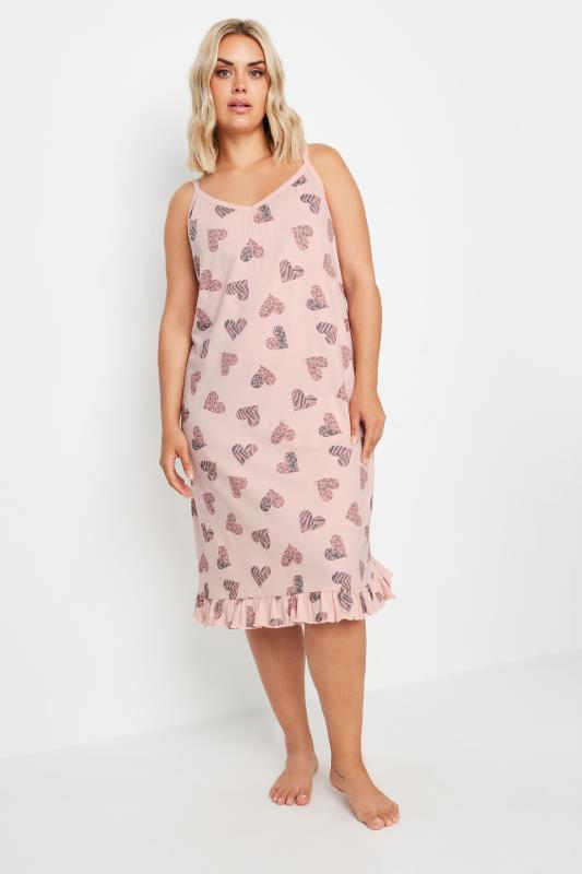 YOURS Plus Size Pink Heart Print Chemise Nightdress | Yours Clothing 3