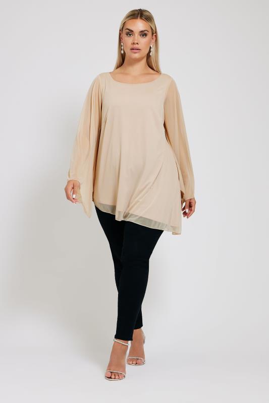 YOURS LONDON Plus Size Natural Brown Long Sleeve Asymmetrical Blouse | Yours Clothing 2