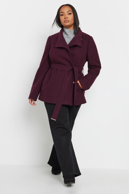 YOURS Plus Size Burgundy Red Short Wrap Formal Coat | Yours Clothing 2