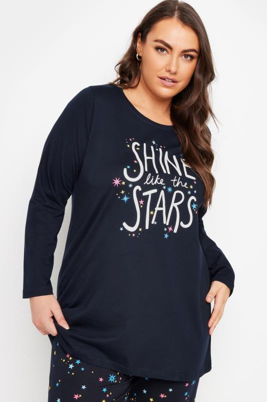 YOURS 4 PACK Plus Size Navy Blue Star Print Pyjama Set | Yours Clothing 7