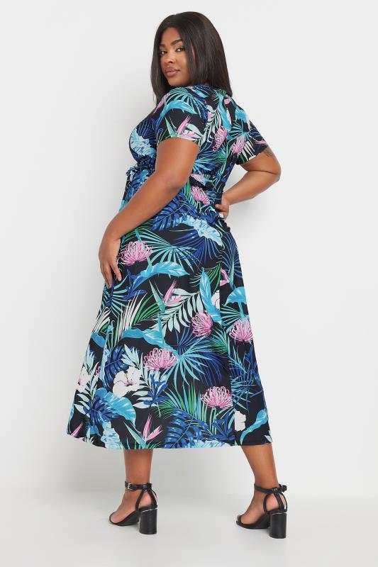 YOURS Plus Size Black Leaf Print Woven Wrap Maxi Dress | Yours Clothing 3