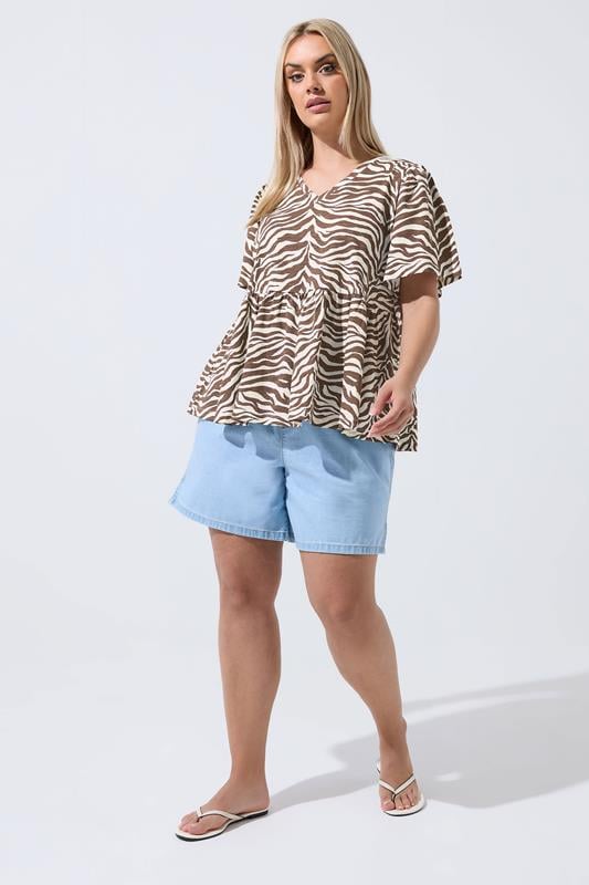 LIMITED COLLECTION Plus Size Brown Zebra Peplum Top | Yours Clothing 1