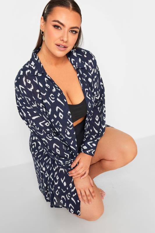 YOURS Plus Size Navy Blue Ikat Print Beach Shirt | Yours Clothing 6