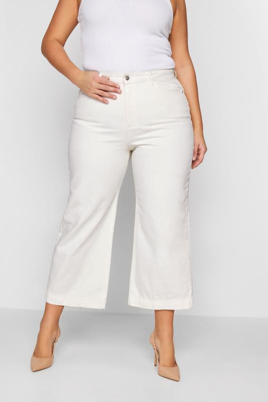 LTS Tall Women's White Denim Cropped Wide Leg Jeans | Long Tall Sally 1
