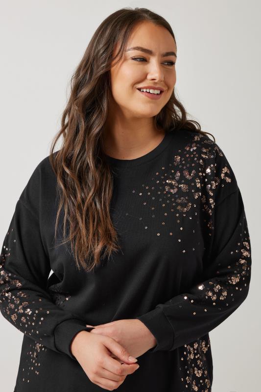 Plus Size  EVANS Curve Black & Bronze Sequin Embellished Sweatshirt